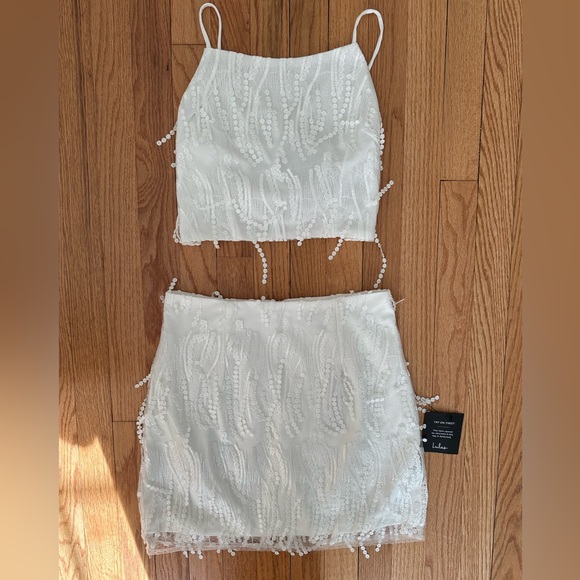 Dancing in a Dream White Fringe Lace-Up Two-Piece Mini Dress - Picture 3 of 3